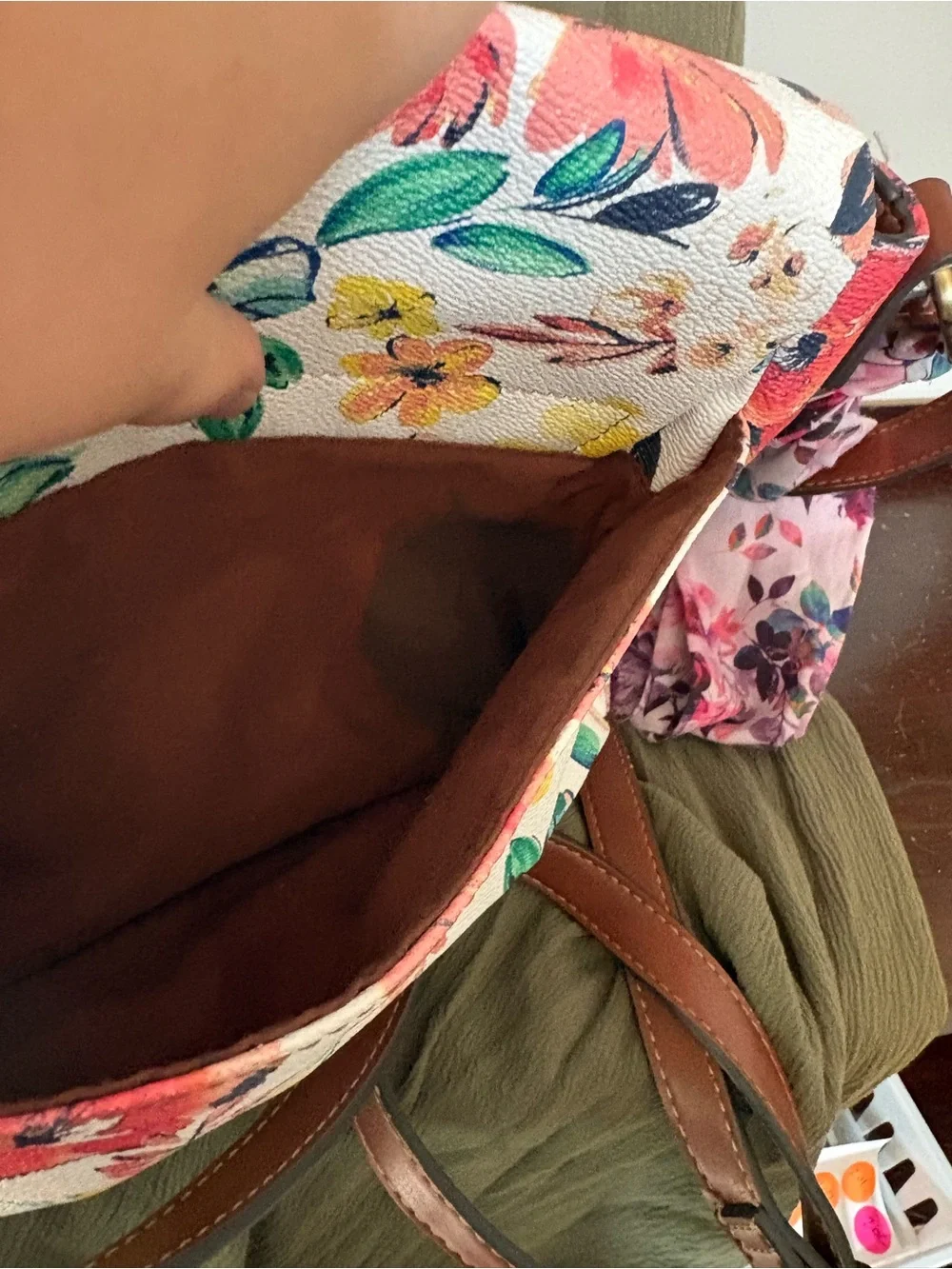 St. John's Bay White Floral Crossbody with Brown Strap